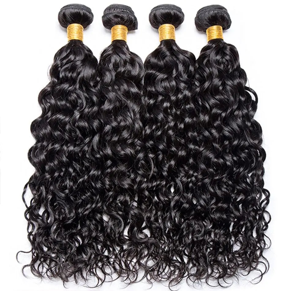 Showlu Store Water Wave Bundles featuring 12A Brazilian virgin human hair weave with deep kinky curly texture and natural shine.