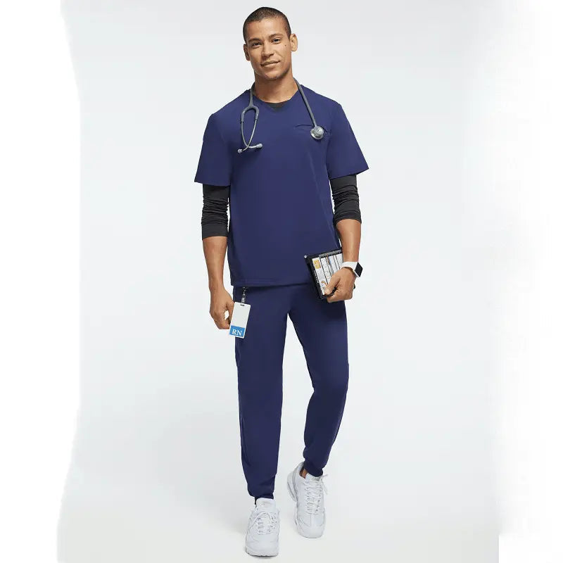 Men's nursing scrubs set with breathable jogger style from Showlu Fashion, featuring a comfortable medical uniform for healthcare professionals.