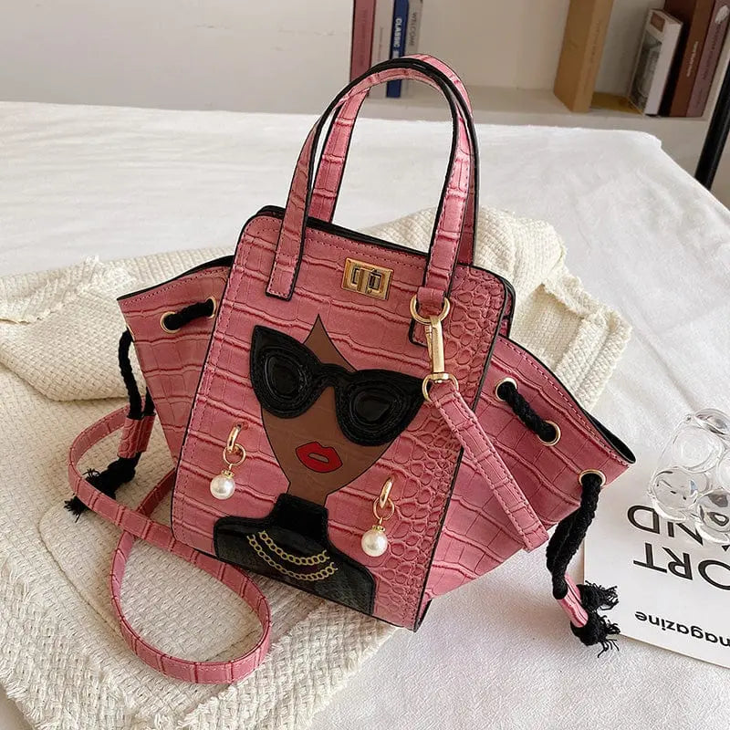 Black crocodile pattern foldable women's handbag, Showlu brand, with crossbody strap and spacious interior for everyday use.