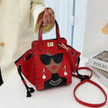Showlu Women's black crocodile pattern foldable crossbody handbag with face design, lightweight and stylish women's purse.