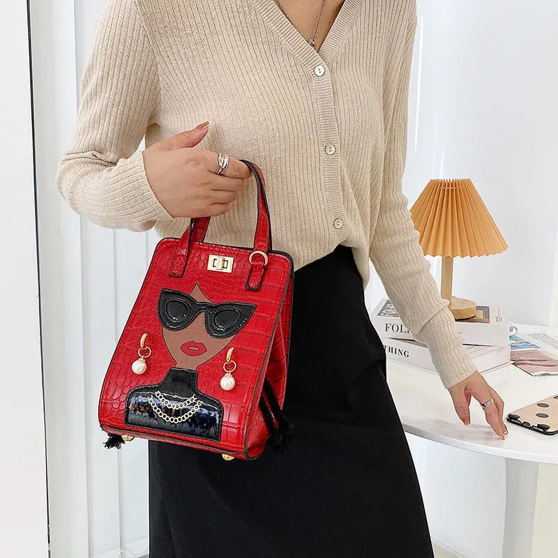 Black Crocodile Pattern Foldable Handbag for women, Showlu Women's Crossbody Bag with face pattern and versatile design