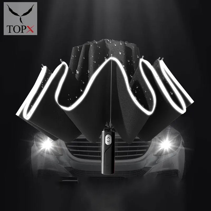 Showlu Fashion Store windproof reverse automatic umbrella with 10 ribs, reflective stripe, large size, suitable for women and men during rain.
