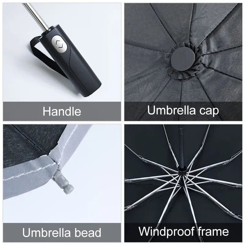 Showlu Fashion Store windproof reverse automatic umbrella with 10 ribs, reflective stripe, large size, suitable for women and men.