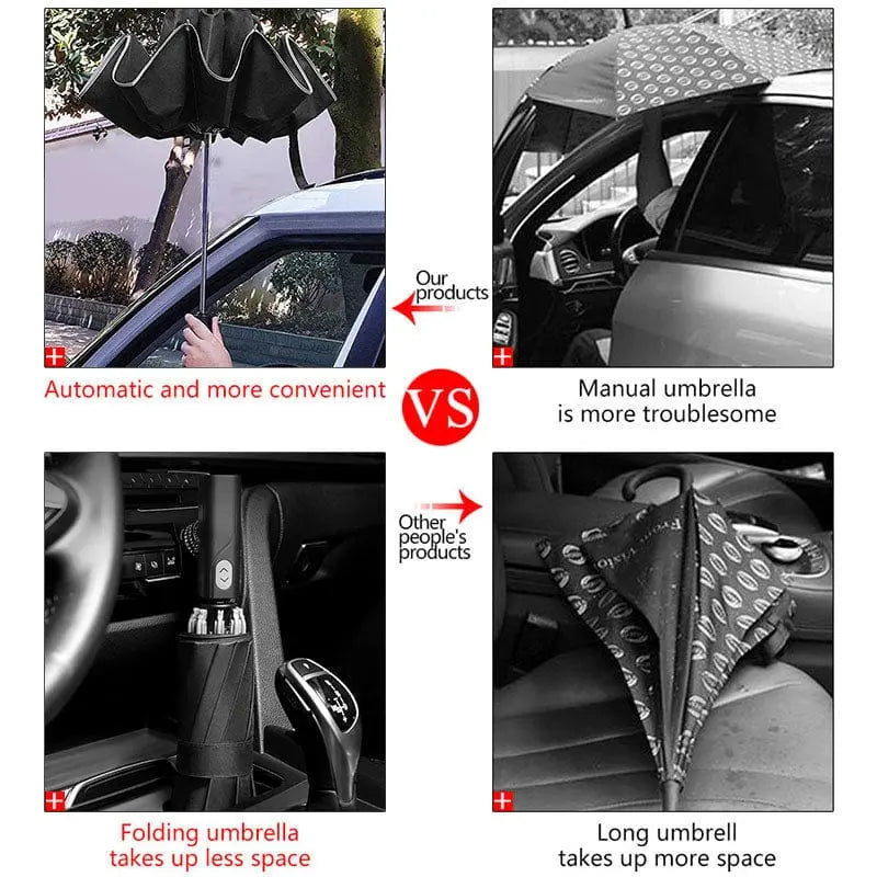 Showlu Fashion Store windproof reverse automatic umbrella with 10 ribs, reflective stripe, large size, suitable for women and men.