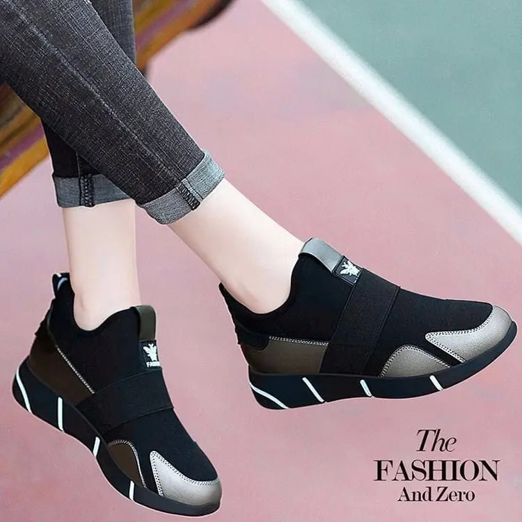 Showlu women's black casual sport sneakers with breathable mesh uppers and comfortable design for everyday athletic wear.