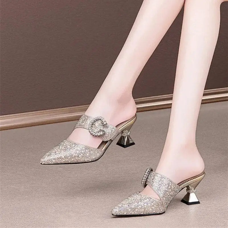 Beige pointed toe stiletto pumps for women, stylish high heels from Showlu Fashion Store with slip-on design and classic elegance.