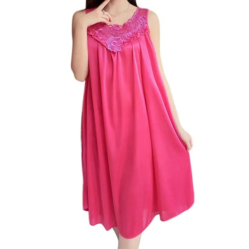 Women’s satin lace nightgown with sexy V-neck, silk sleepwear robe, Showlu Fashion Store lingerie and pajamas for women.