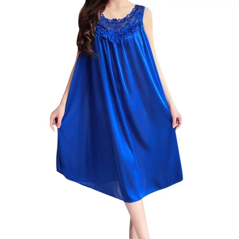 Women wearing a satin lace nightgown with a sexy V-neck, silk sleepwear robe, branded Showlu Fashion Store.