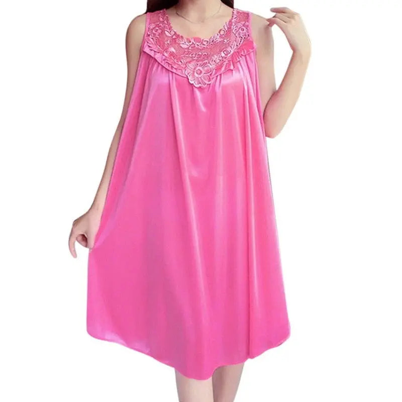Women wearing satin lace nightgown with V-neck, silk sleepwear robe, showcasing elegant, sexy nightwear by Showlu Fashion.