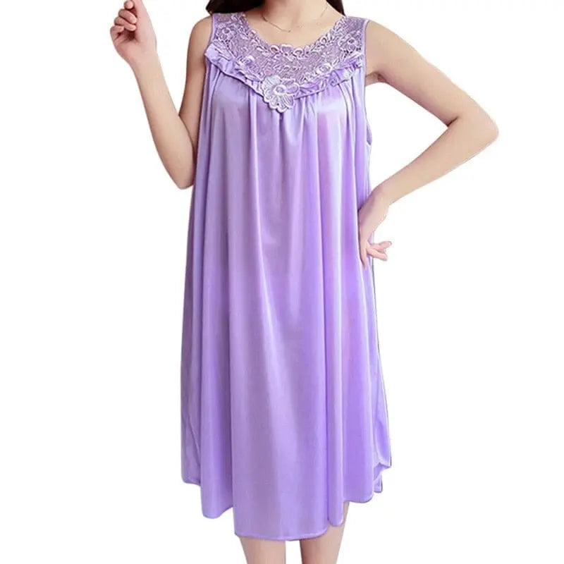 Women’s satin lace nightgown with V-neck, silk sleepwear by Showlu Fashion, featuring elegant lace details and a comfortable fit.