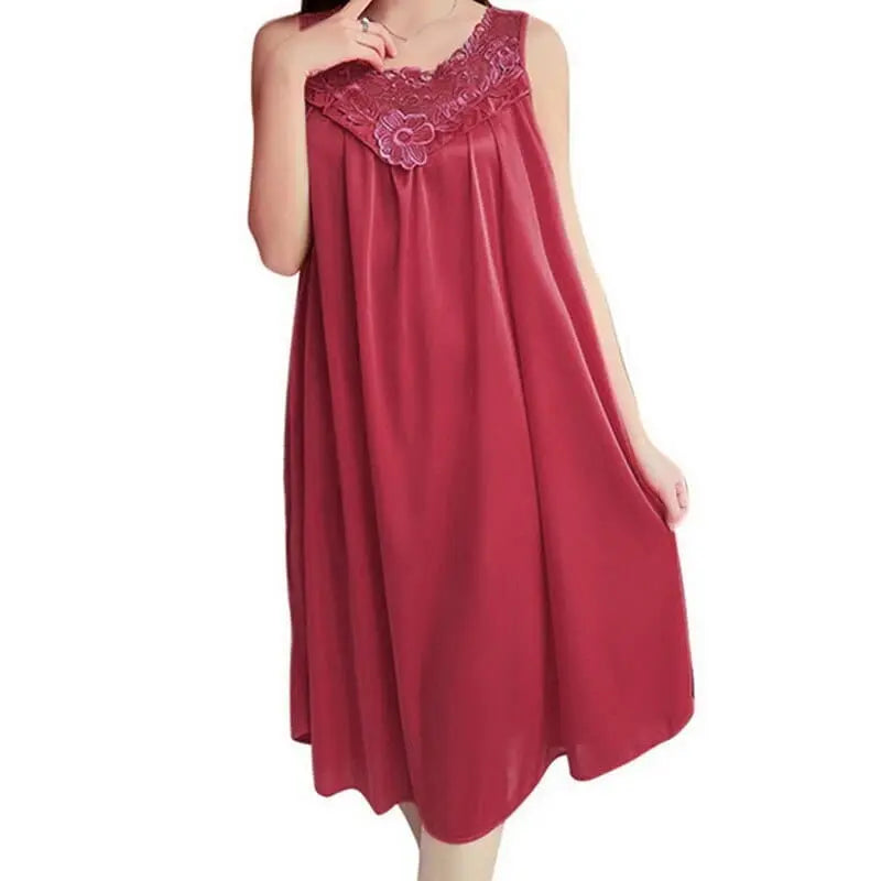 Women wearing Showlu Fashion satin lace nightgown with a sexy V-neck, silky sleepwear robe perfect for comfortable, elegant sleepwear.