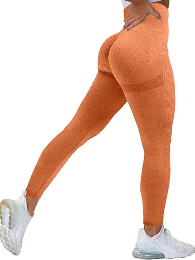 Women wearing black MEHEOL seamless high waist workout leggings with a lift-up effect, designed for gym and active wear.