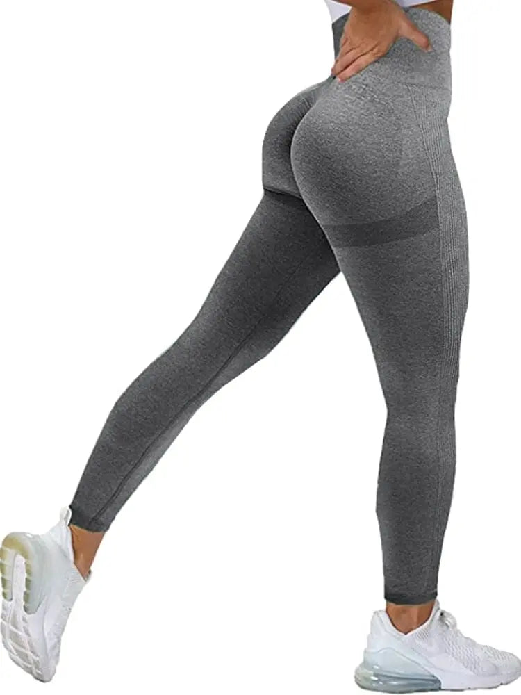 Black MEHEOL women's seamless high waist workout leggings with booty lifting design, shown on a woman in activewear.