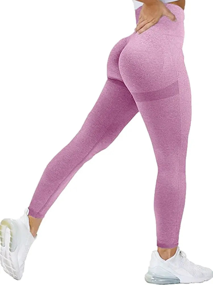 Women wearing black MEHEOL seamless high waist workout leggings with a push-up design, perfect for gym and activewear.