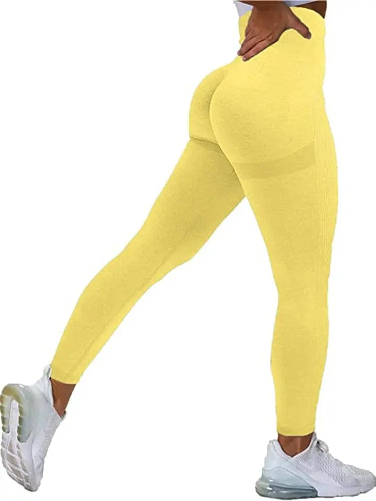 Women wearing black MEHEOL seamless high waist workout leggings with booty lifting design for gym and active wear.