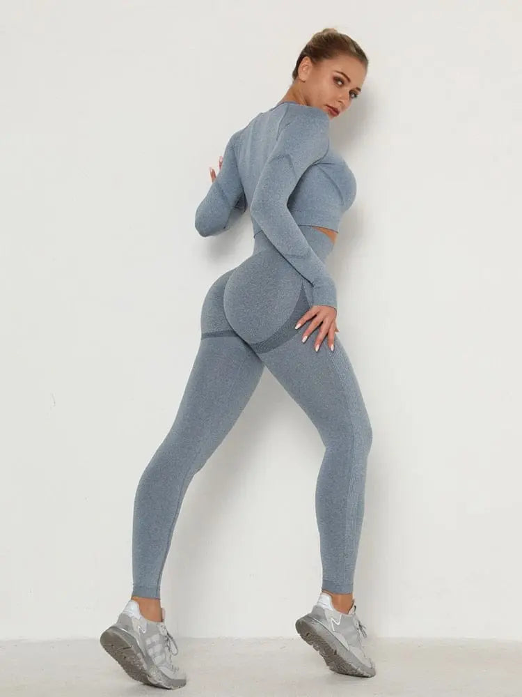 Women wearing black MEHEOL seamless high waist workout leggings with booty lifting design for active fitness and gym activities.