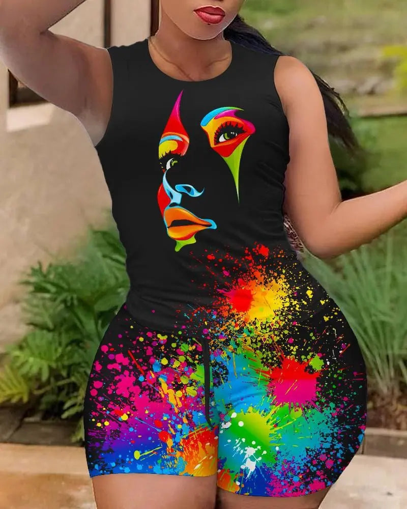 Owner Girl women's two-piece print set with quick-dry sports top and shorts, casual summer fitness outfit from Showlu Fashion.