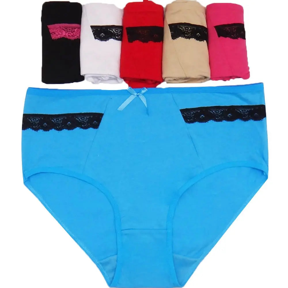 Set of three women's cotton lace briefs by Showlu Fashion Store featuring mid-rise, solid color, lace details, and comfortable fit.