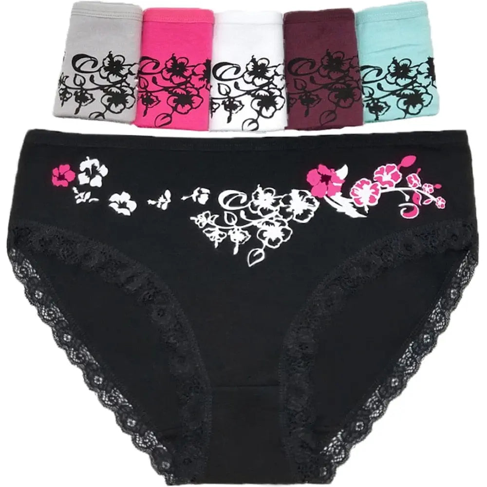 Set of three women's cotton lace mid-rise briefs with solid color and lace details, comfortable underwear by Showlu Fashion Store.