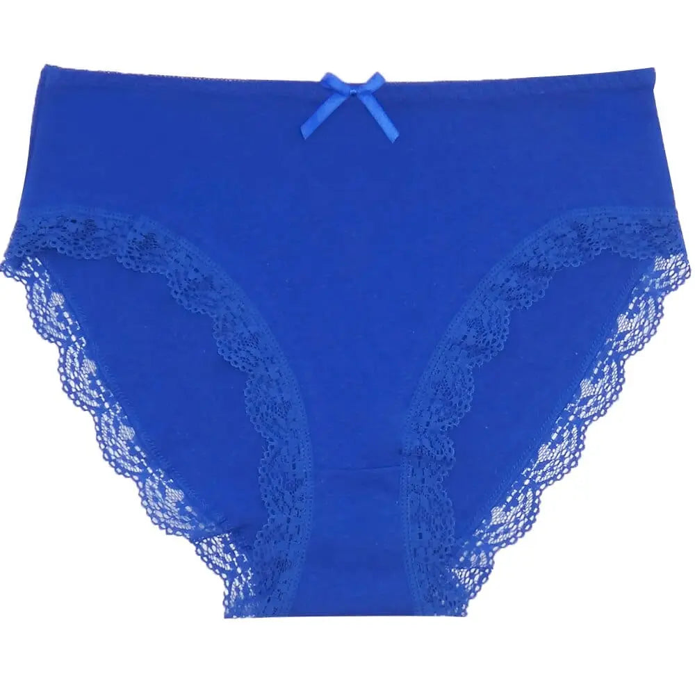 Showlu Fashion Store women's cotton lace briefs, mid-rise sexy panties with solid color and lace details, 3-pack for plus size women.