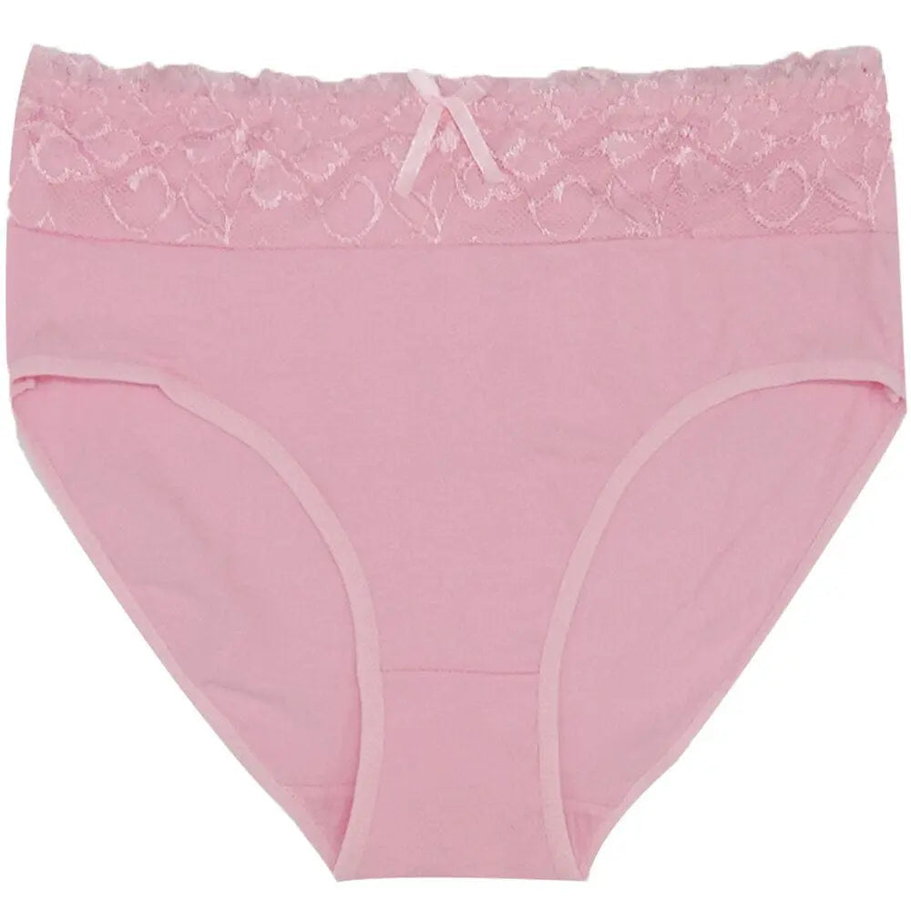 Set of three women’s cotton lace mid-rise briefs from Showlu Fashion Store, featuring solid color and lace waist patches.