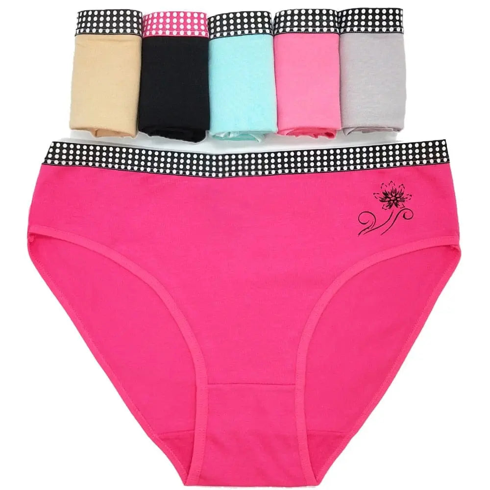 Set of three women's cotton lace mid-rise briefs with solid and patchwork designs, featuring sexy, comfortable underwear from Showlu Fashion.