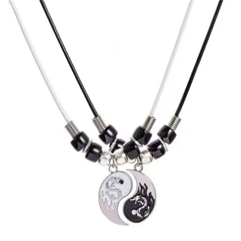 Showlu Tai Chi Yin Yang woven bracelet and necklace set with alloy pendants, featuring hand-woven rope design and traditional symbols.