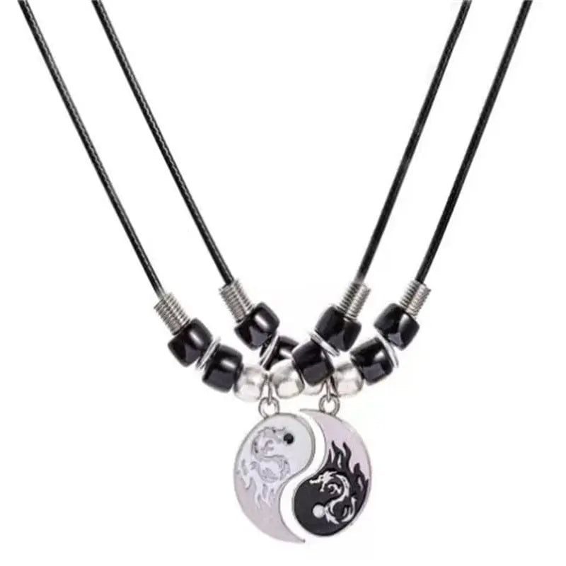 Showlu Tai Chi Yin Yang woven bracelet and necklace jewelry set with alloy pendant and hand-woven rope, featuring traditional yin yang design.