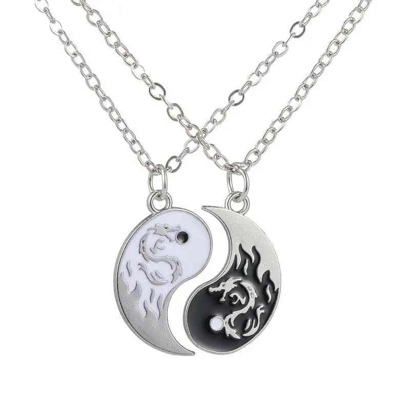 Showlu Tai Chi Yin Yang woven bracelet and necklace jewelry set with alloy pendants and hand-woven rope detailing.