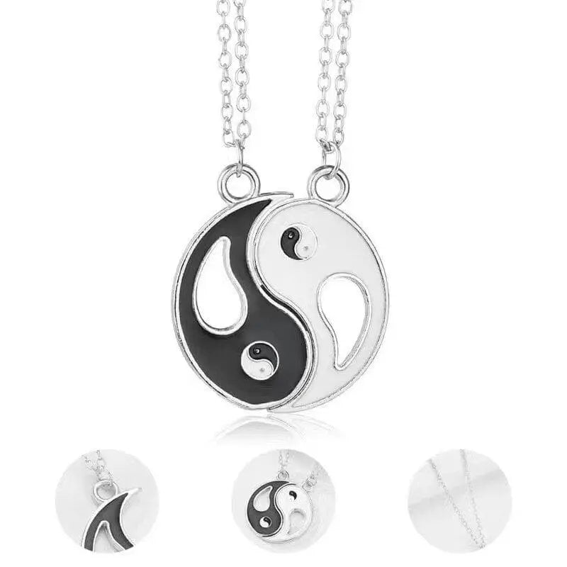 Showlu Tai Chi Yin Yang woven bracelet and necklace set with alloy Yin and Yang pendants, handcrafted rope jewelry for spiritual style.