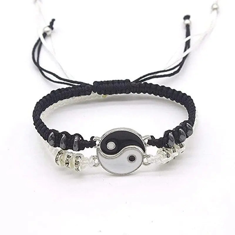 Showlu Tai Chi Yin Yang woven bracelet and necklace jewelry set with alloy pendant and hand-woven rope design.