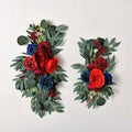 Artificial wedding arch flowers kit with dusty rose silk garland, eucalyptus accents, and drapes for boho wedding decor.