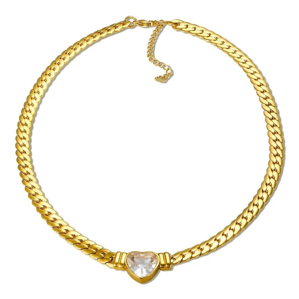 Gold-plated stainless steel heart necklace and nail bracelet set for women, featuring elegant jewelry with a luxury design.