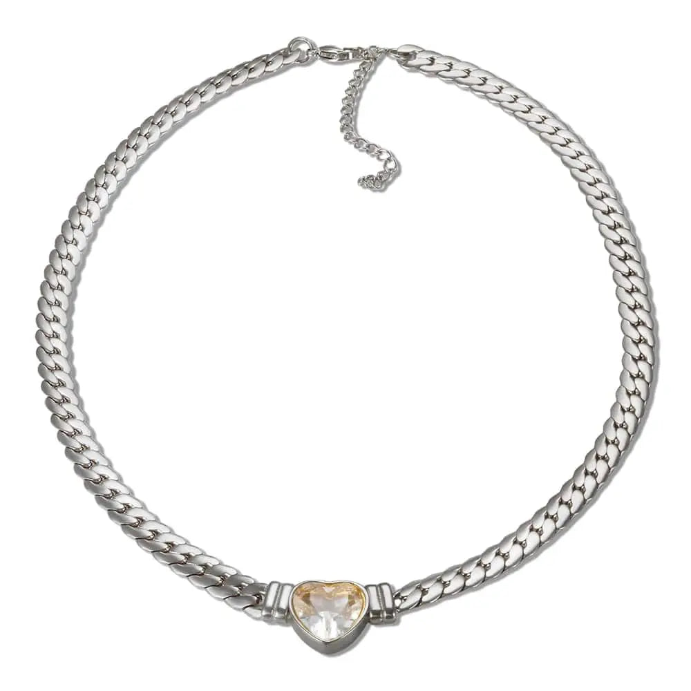 Gold-plated stainless steel heart necklace and nail bracelet set with love-themed design, stylish jewelry for women.