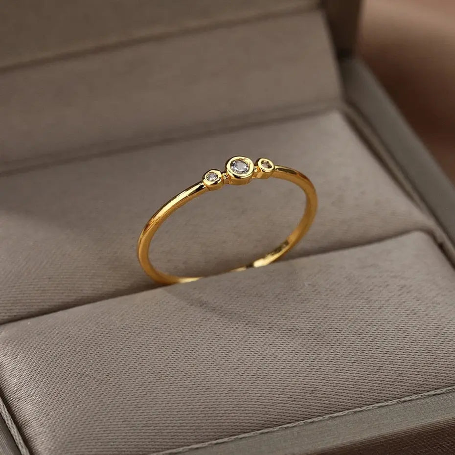 Showlu Store Nation gold stainless steel wedding ring with zircon embellishments, designed for women, elegant and modern jewelry.