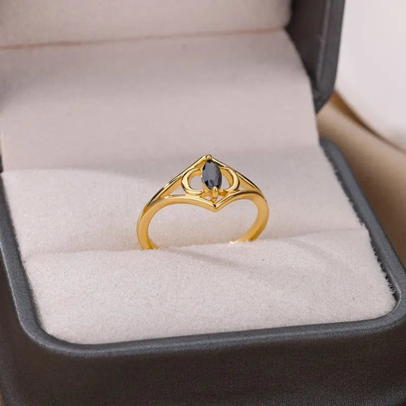 Showlu Store Nation gold stainless steel wedding ring with zircon gemstone, designed for women, elegant and stylish jewelry.