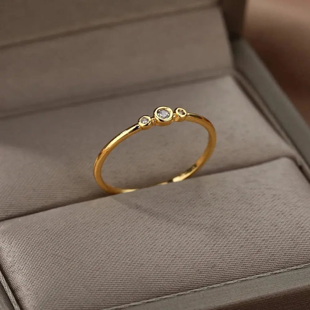 Showlu Store Nation gold stainless steel wedding ring with zircon gemstone, elegant band for women, perfect for engagement or wedding.