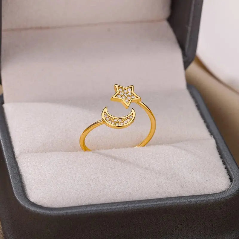 Showlu Store Nation gold stainless steel wedding ring with zircon accents, designed for women, elegant and sparkling engagement jewelry