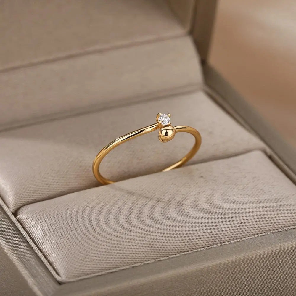 Showlu Store Nation gold stainless steel wedding ring with zircon gemstone, elegant band for women, ideal for engagement or wedding jewelry