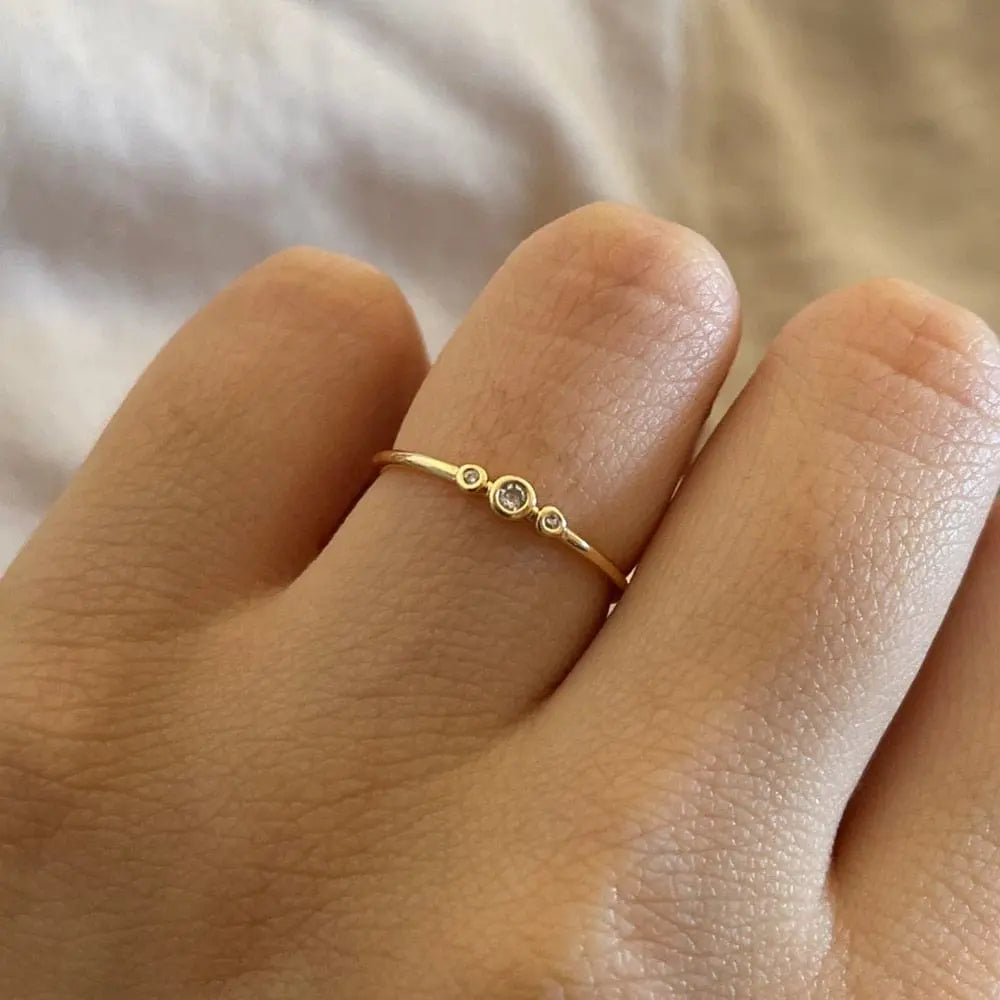 Showlu Store Nation zircon wedding ring in gold stainless steel band, featuring sparkling zircon stones for women.