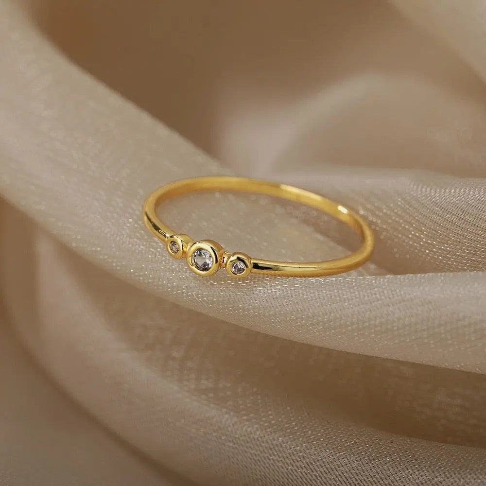 Showlu Store Nation gold stainless steel wedding ring with zircon, elegant band for women, perfect for special occasions or gifts.