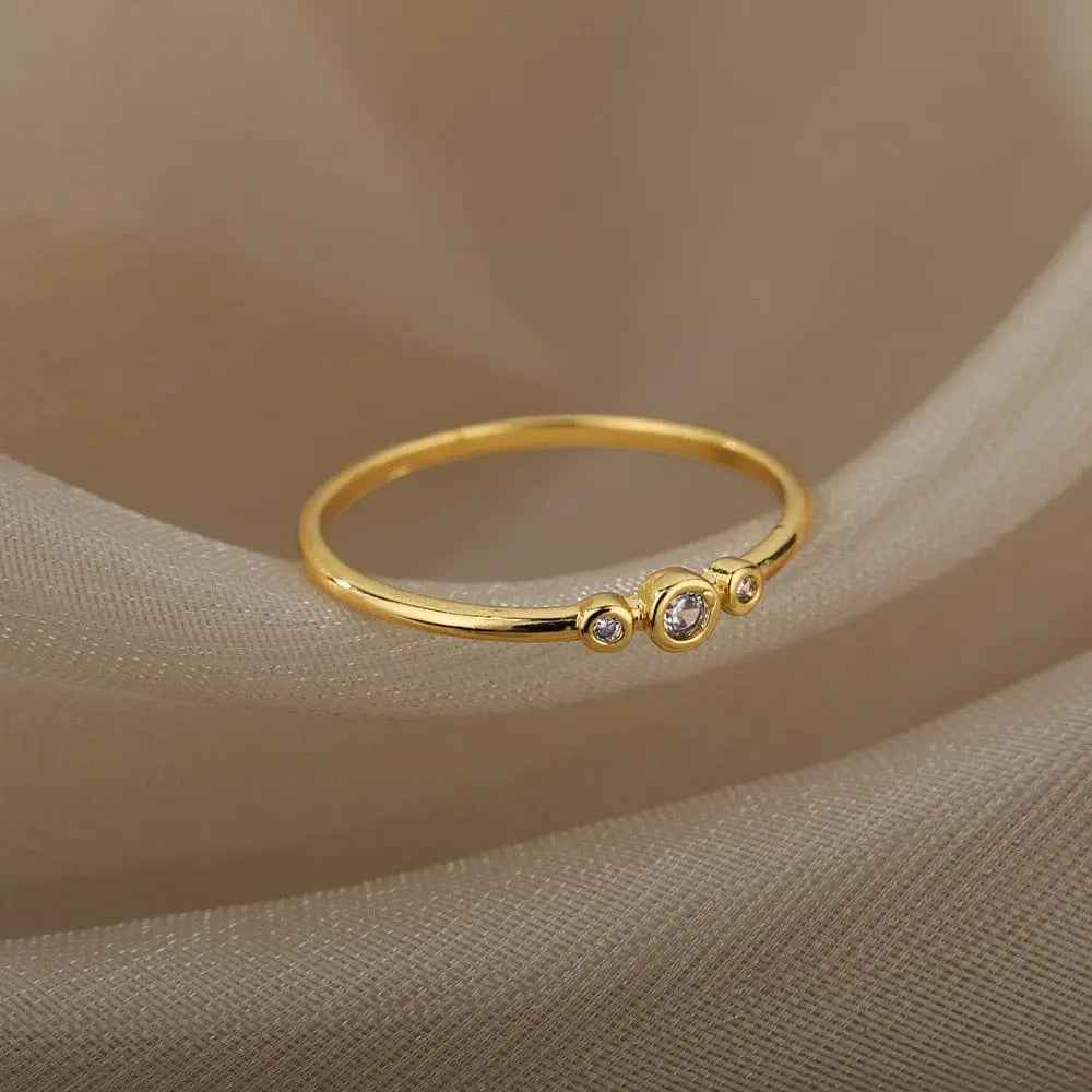 Showlu Store Nation gold stainless steel wedding ring with zircon embellishments, designed for women, elegant and modern jewelry.