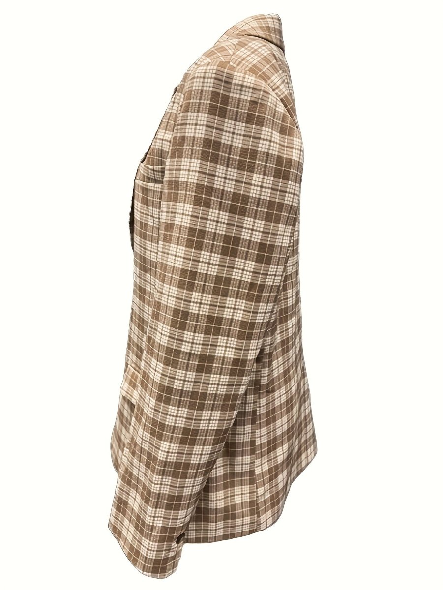 SHOWLU FASHION men's brown checkered suit with tartan blazer, ideal for fall and autumn evening events.