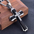 Showlu 304 stainless steel cross pendant necklace with 18K gold plating, featuring a sleek design and polished finish.