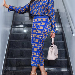 European And American Fashion Plaid Printed Long-Sleeved Shirts Paired with Casual Pants, Two-Piece Set