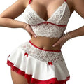 White contrast lace lingerie set by SHOWLU FASHION, featuring elegant knit mesh fabric and delicate lace details.