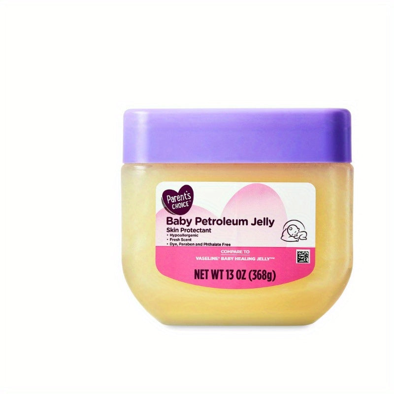 Parent's Choice Petroleum Jelly 13oz jar, soothing skin moisturizer with smooth, clear texture for gentle skin care.