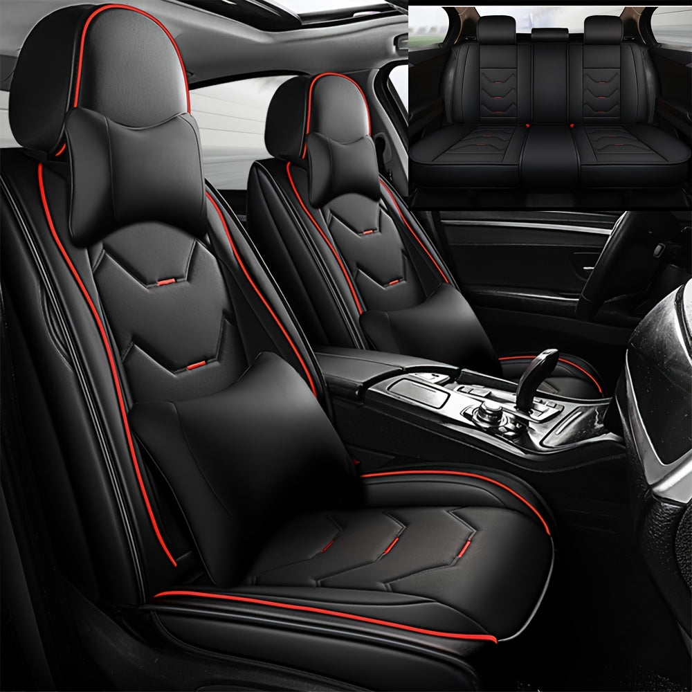 Showlu Fashion faux leather car seat covers for 5 seats, universal fit, showcasing sleek black upholstery on car seats.