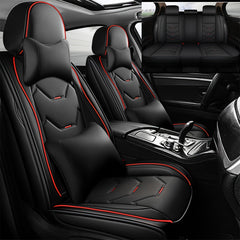 w/Pillows 5 Seats Cover For Car Faux Leather Waterproof Full Surrounded Front Rear Seat Cushion Protector Universal fit