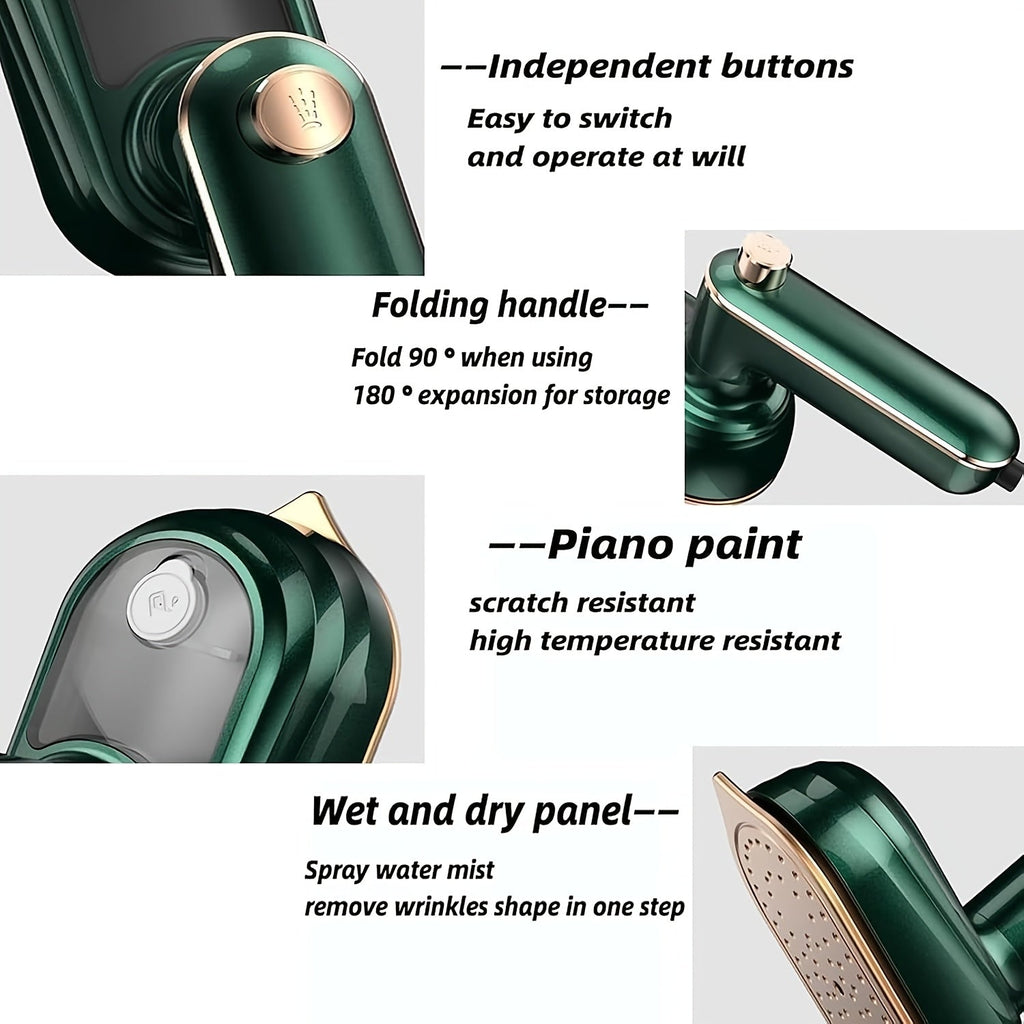 SHOWLU Portable Handheld Travel Steamer Iron with 180° rotatable metal plate, compact design for easy wrinkle removal.